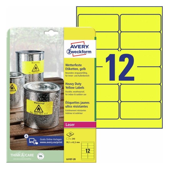 Weerbestendige etiketten L6107-20 Inhoud: 240 Etiketten / 20 Vellen