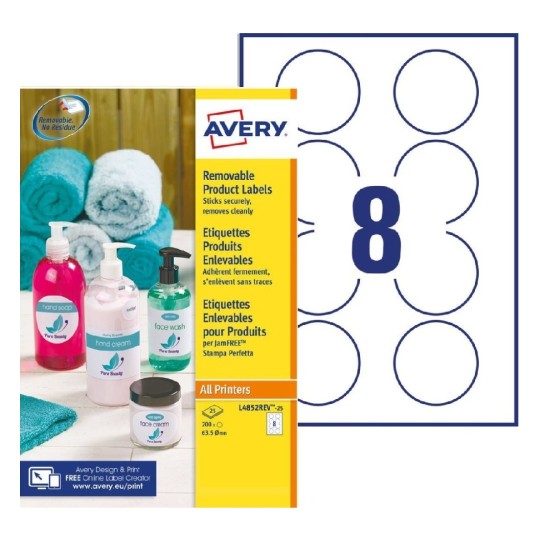Afneembare ronde productetiketten L4852REV-25 Inhoud: 80 Etiketten / 25 Vellen