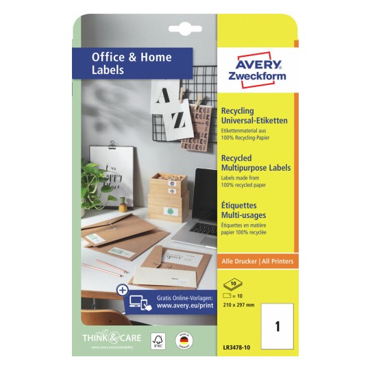 Gerecyclede universele etiketten, 10 vel LR3478-10
