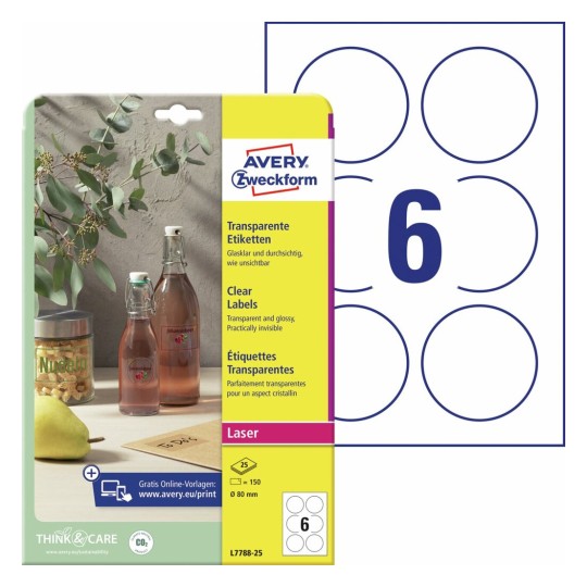 Crystal clear etiketten L7788-25 Inhoud: 150 Etiketten / 25 Vellen