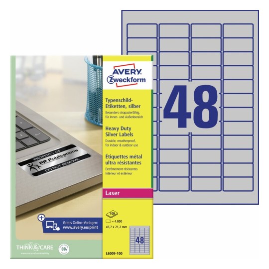Inventaris etiketten L6009-100 Inhoud: 4.800 Etiketten / 100 Vellen