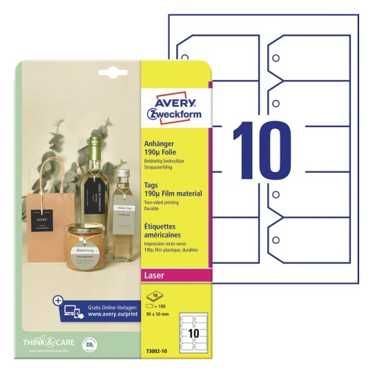 Hangkaartjes van stevige folie T3002-10 Inhoud: 100 Kaarten / 10 Vellen