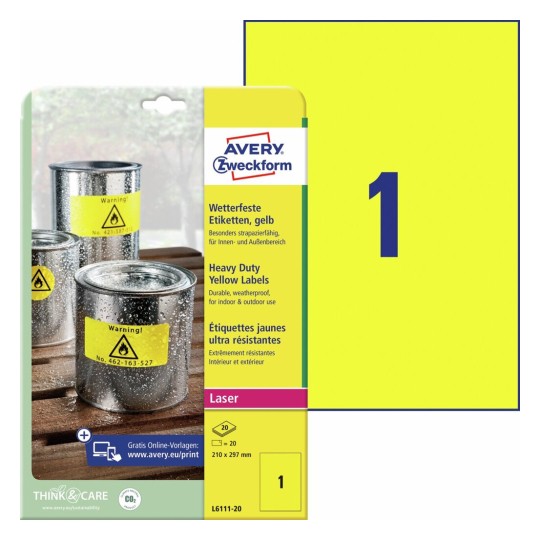 Weerbestendige etiketten L6111-20 Inhoud: 20 Etiketten / 20 Vellen