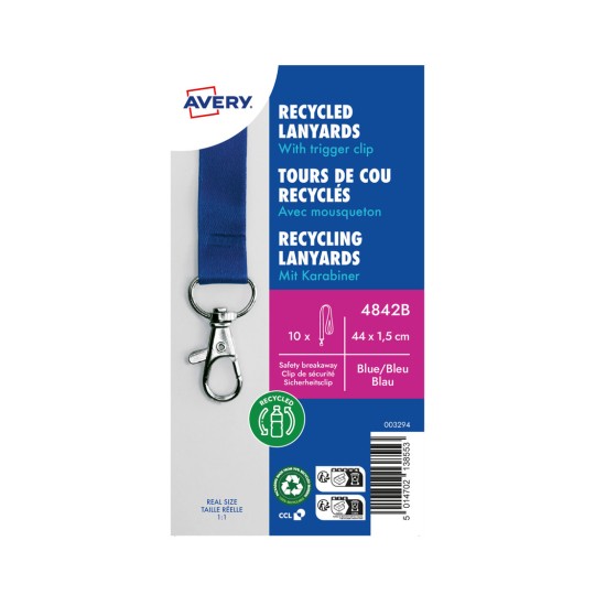 10 gerecyclede Lanyards van 100% gerecylced kunststof, blauw 4842B Inhoud: 10 Lanyards