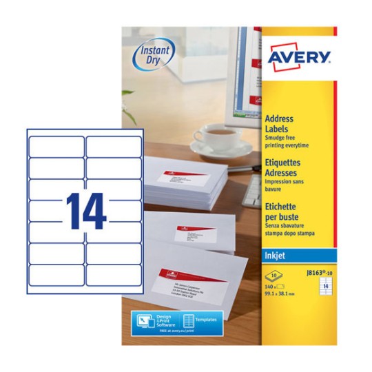 Adresetiketten J8163-10 Inhoud: 140 Etiketten / 10 Vellen