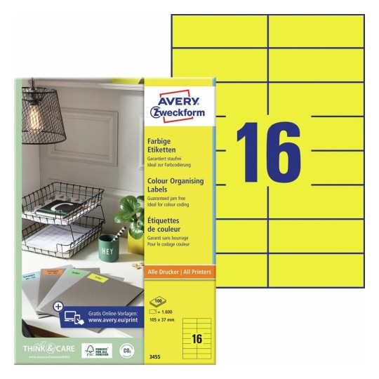 Gekleurde etiketten 3455 Inhoud: 1.600 Etiketten / 100 Vellen