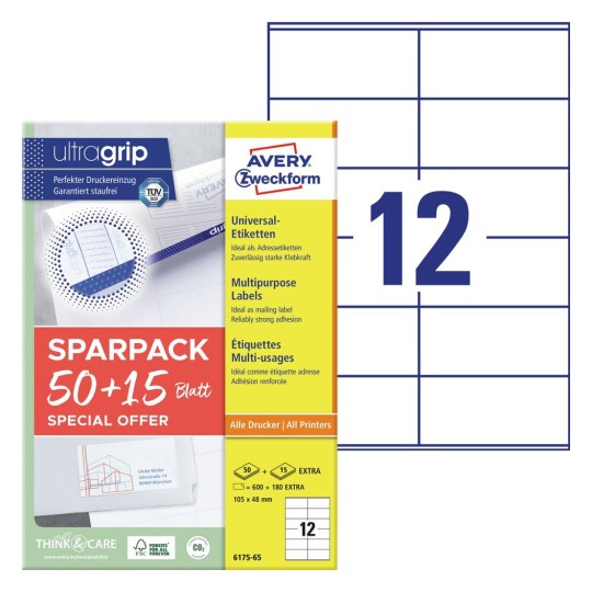 Universele etiketten 6175-65 Inhoud: 780 Etiketten / 65 Vellen