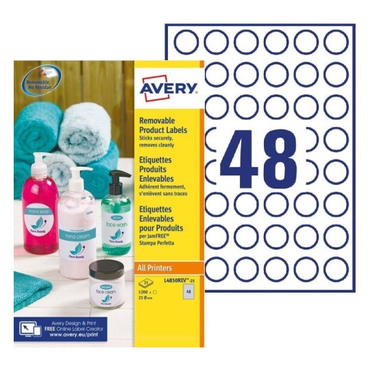 Afneembare ronde productetiketten L4850REV-25 Inhoud: 1.200 Etiketten / 25 Vellen