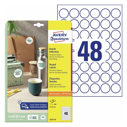 Ronde productetiketten 6223-10 Inhoud: 480 Etiketten / 10 Vellen