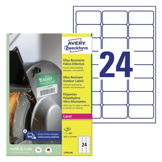 Ultra-resistente etiketten L7912-40 Inhoud: 960 Etiketten / 40 Vellen