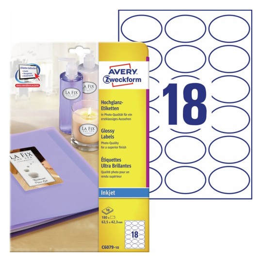 Hoogglans etiketten C6079-10 Inhoud: 180 Etiketten / 10 Vellen