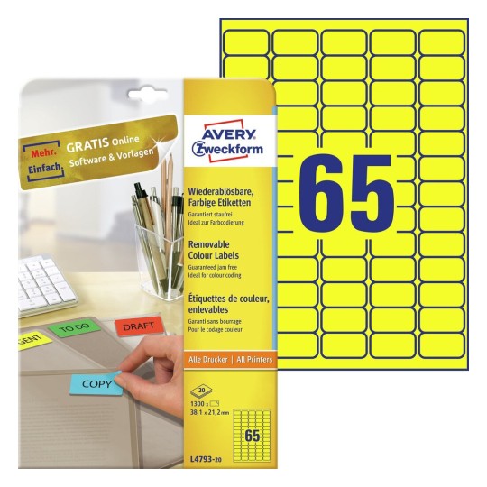 Gekleurde etiketten L4793-20 Inhoud: 1.300 Etiketten / 20 Vellen