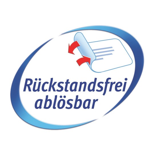 Dit is een afbeelding van een logo met de woorden 'Rückstandsfrei ablösbar', wat betekent dat het zonder resten kan worden verwijderd.