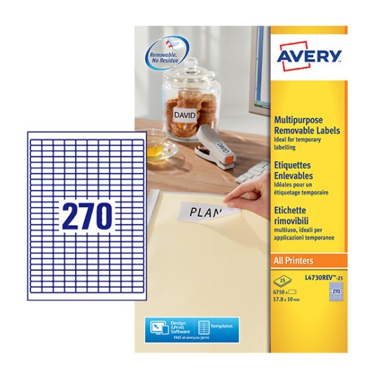 Afneembare etiketten L4730REV-25 Inhoud: 6.750 Etiketten / 25 Vellen