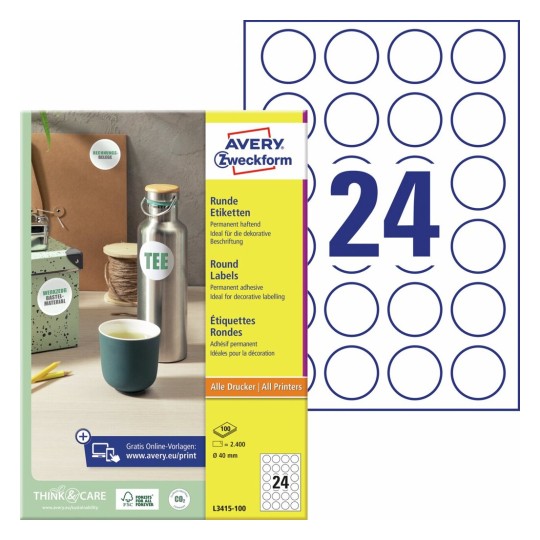 Ronde productetiketten L3415-100 Inhoud: 2.400 Etiketten / 100 Vellen