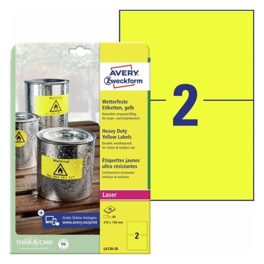 Weerbestendige etiketten L6130-20 Inhoud: 40 Etiketten / 20 Vellen