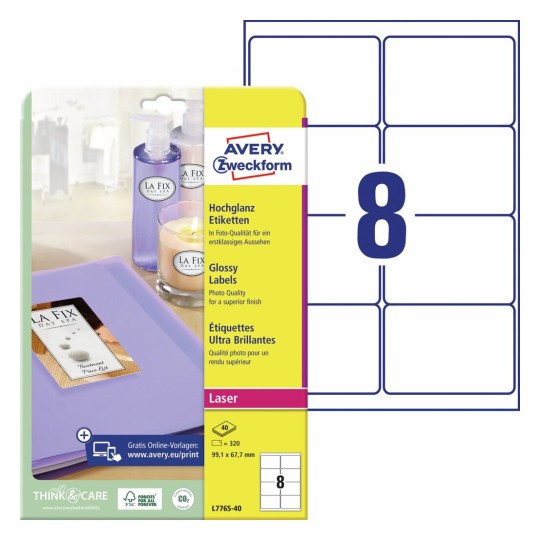 Hoogglans etiketten L7765-40 Inhoud: 320 Etiketten / 40 Vellen
