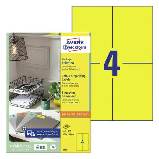 Gekleurde etiketten 3459 Inhoud: 400 Etiketten / 100 Vellen