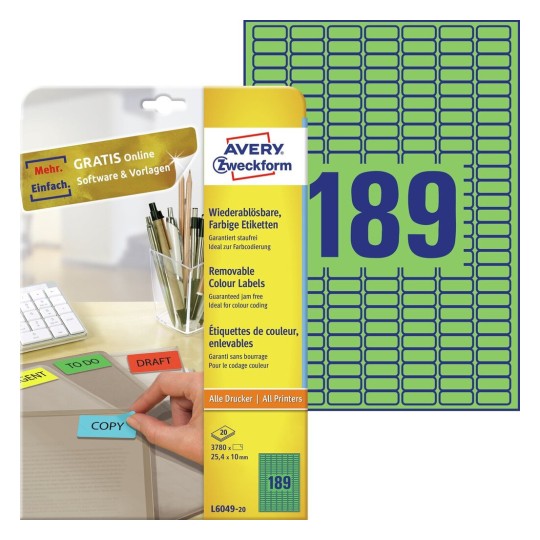 Gekleurde etiketten L6049-20 Inhoud: 3.780 Etiketten / 20 Vellen