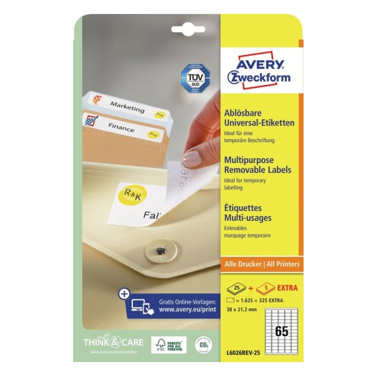 Afneembare universele etiketten L6026REV-25
