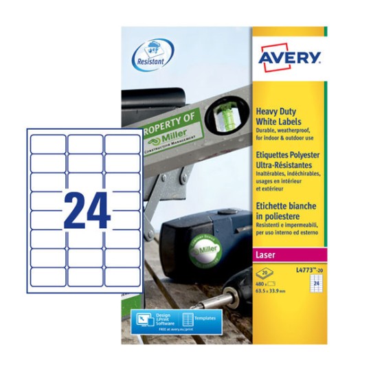 Weerbestendige etiketten L4773-20 Inhoud: 480 Etiketten / 20 Vellen