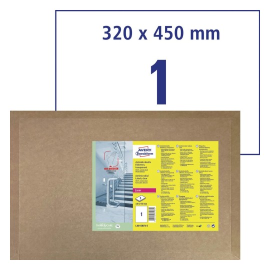 Bedrukbare antimicrobiële etiketten, afneembaar, transparant L8015REV-5 Inhoud: 5 Etiketten / 5 Vellen