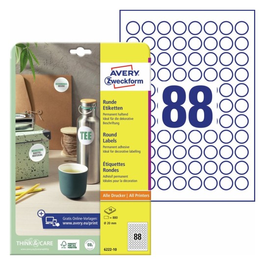 Ronde productetiketten 6222-10 Inhoud: 880 Etiketten / 10 Vellen