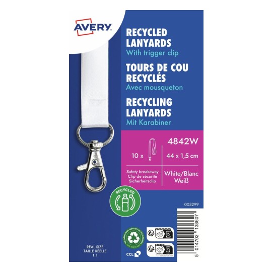 10 gerecyclede Lanyards van 100% gerecylced kunststof, wit 4842W Inhoud: 10 Lanyards