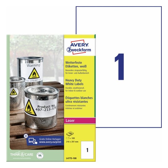 Weerbestendige etiketten L4775-100 Inhoud: 100 Etiketten / 100 Vellen