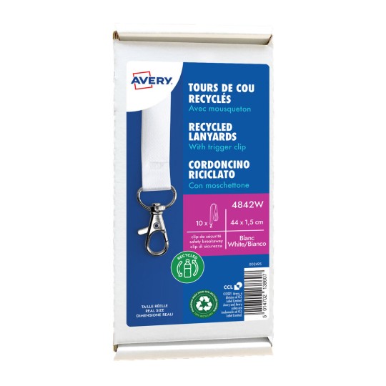 10 gerecyclede Lanyards van 100% gerecylced kunststof, wit 4842W Inhoud: 10 Lanyards
