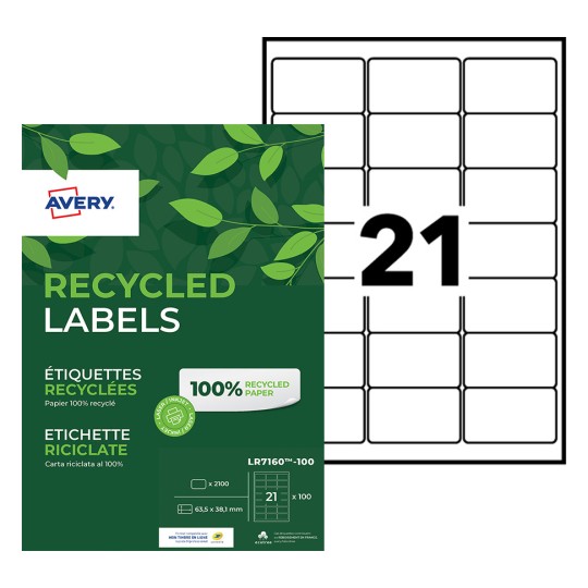 Gerecyclede adresetiketten LR7160-100 Inhoud: 2.100 Etiketten / 100 Vellen