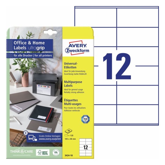 Universele etiketten, 10 vel 3424-10 Inhoud: 120 Etiketten / 10 Vellen