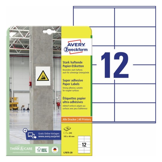 Sterk klevende papieren etiketten L7875-20 Inhoud: 240 Etiketten / 20 Vellen