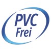 Het afbeeldt logo van 'PVC Frei', met een cirkel en blauwe letters.