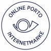 Het beeld toont een logo met de tekst 'ONLINE PORTO' en 'INTERNETMARKE', vergezeld van een grafisch element dat op een envelop lijkt.