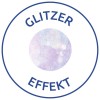 Dit is een afbeelding met het woord 'GLITZER' boven een paarse glanzende cirkel en 'EFFEKT' eronder, omringd door een blauwe rand.