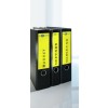 In de afbeelding zijn drie ordners te zien met labels: Budget, Meetings en Marketing, geplaatst op een gladde ondergrond.