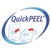 De afbeelding toont het logo van QuickPEEL, een product voor het eenvoudig verwijderen van etiketten of stickers.